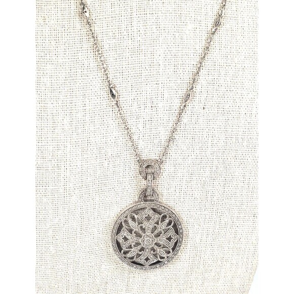 Vintage 925 Sterling Silver w Diamond Circle Cross Hearts Pendant Chain Necklace - Picture 2 of 16